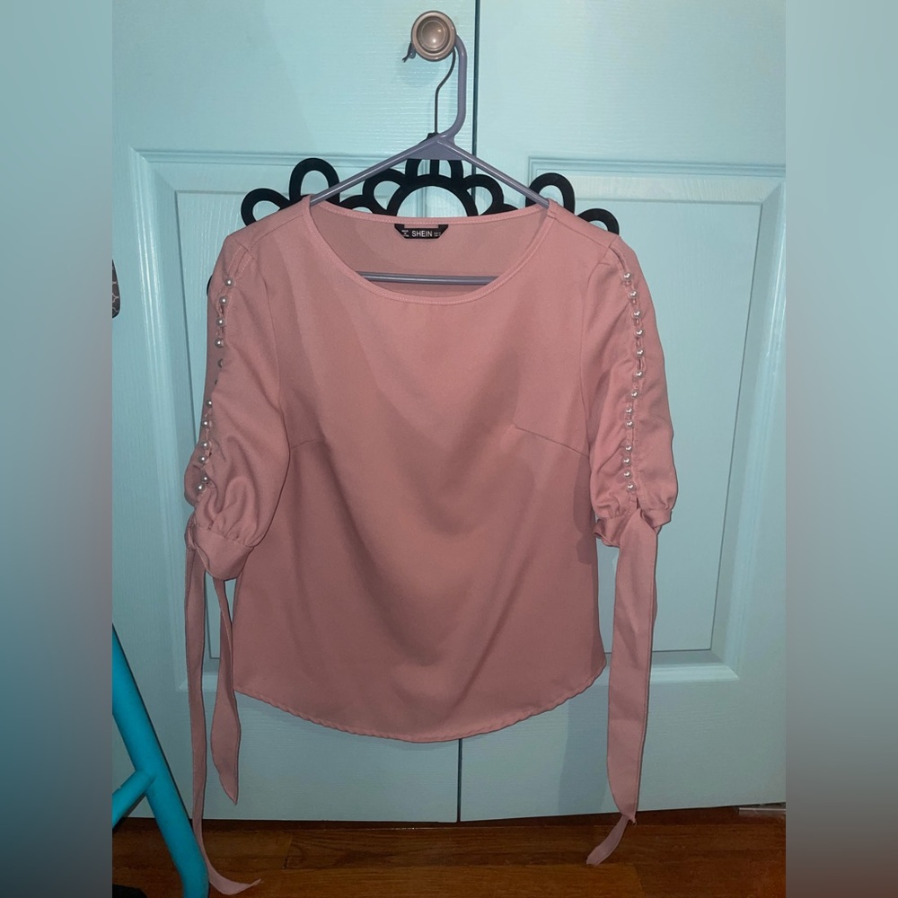 Petal Pink Blouse With Pearls